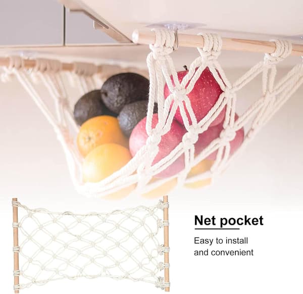 Hængende opbevaringsnetkurv under skab
