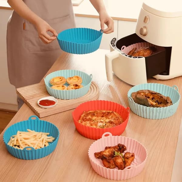 2-pack silikonbakformar för airfryer - 8,5\" blå