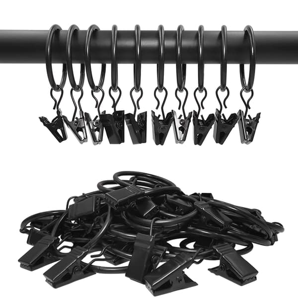 Gardinringe med clips - 40 stk. - Sort - Rustbestandig
