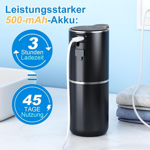 Automatisk sæbedispenser, infrarød sensor sæbedispenser, 380 ml el. sæbedispenser, USB-opladning, IPX5 WP, sort
