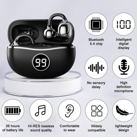 Åbent Bluetooth-headset, trådløse øreclips-hovedtelefoner, Bluetooth 5.4, støjreduktion, dynamisk equalizer, 3D-lyd