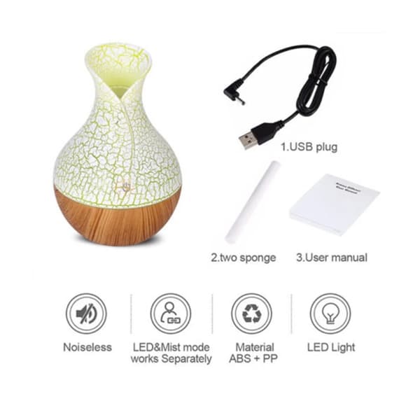 Luftfugter Vase Crack USB Diffuser Trækorn Bilrenser