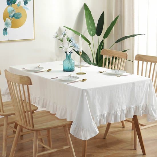 Rektangulær flæset dug - Bomuld - 90x90 cm - Hvid