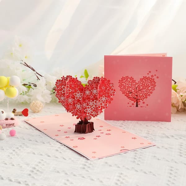 3D Sakura Træ Hjerteformet Kort Pop-op Valentinskort