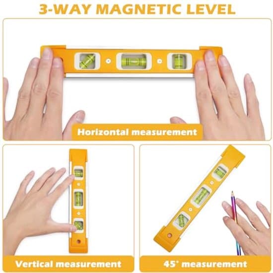 23 cm magnetisk vattenpass - 3 bubbelblock för exakt mätning