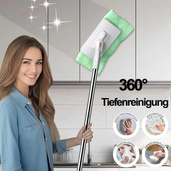 Push-Pull Clip-On Mopp med Handsfree-urvridning & 10 Återanvändbara Mikrofiberdukar