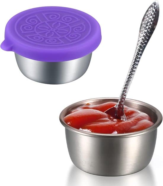 50 ml mini dip-sauce- og salatdressingbeholdere i rustfrit stål med silikonelåg