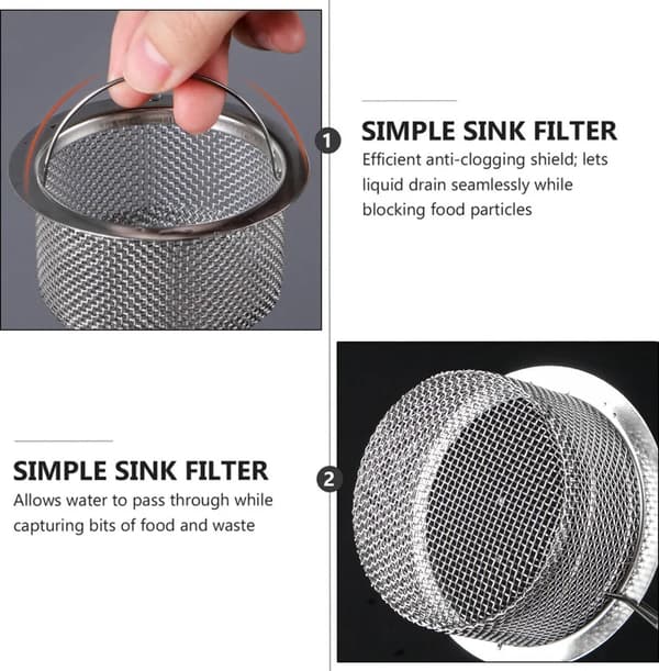 Avloppsfilter i rostfritt stål, rostfritt, 2-delat set, duschhårfilter, diskbänksfilter, köksavloppsfilter