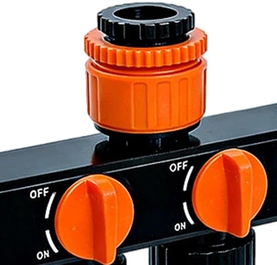 Slangefordeler - Firevejsventil - Multizone - Lækagesikker forbindelse - 19 x 13 x 4 cm - Orange/Sort