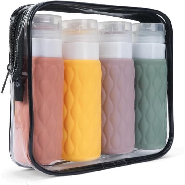 4-pack reseflaskor, påfyllningsbara 100 ml resebehållare, silikonreseflaskor, små tomma schamporeseflaskor (40×123 mm)