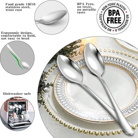 12-dele rustfrit stål spejlpoleret kaffe- og dessertske sæt - 13,5 cm - Bryllupper og caféer