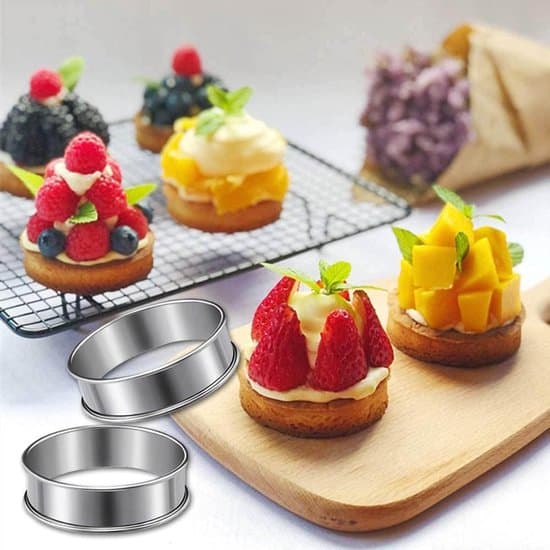 6 stk. runde kageforme i rustfrit stål (8,5x2,5 cm), dobbeltkrøllede non-stick bageforme til kager, småkager og sandwich