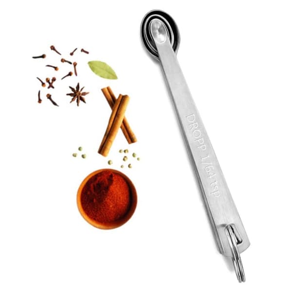 5 STK Rustfrit Stål Mini Måleskeer til Krydderier, Tørre og Flydende Ingredienser