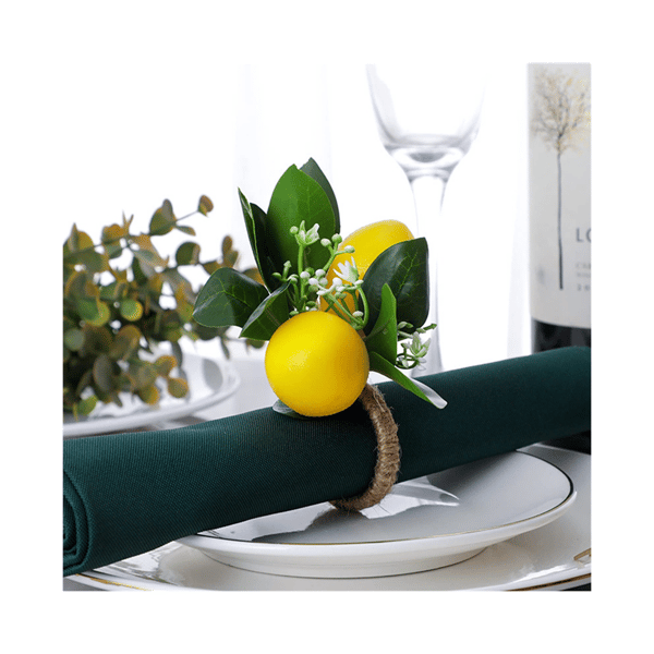 sæt med 6 citron servietringe – Citron- og vindruebladmønster serviettholder B