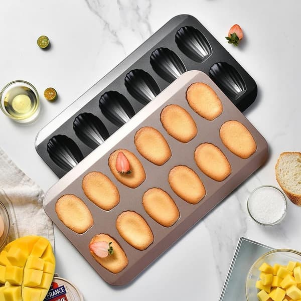 Non-stick Madeleine kageforme, rustfrit stål, velegnet til ovnbagning, deformeres ikke let (sort), 2-pak
