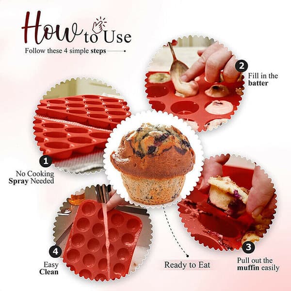 4 stk. 24-hulrums bageplade silikoneform mini cupcake cookie bageform muffinform