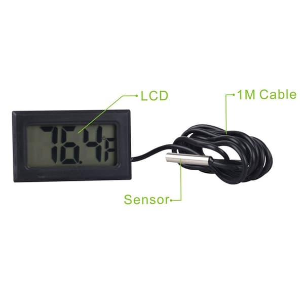 Digital LCD-termometer med extern sond, lämplig för kylskåpsfrysfack, kylskåp och akvarier - Svart