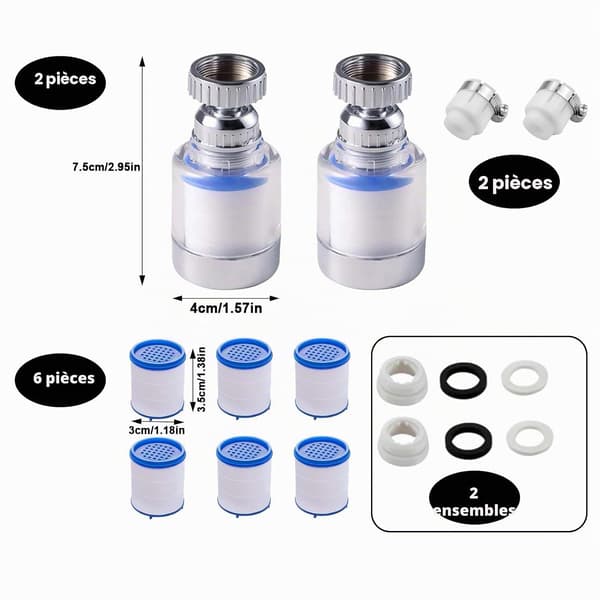 Vandhane filter, 2-haner vandfilter, 360°, 6 PP bomuldsfilterpatroner