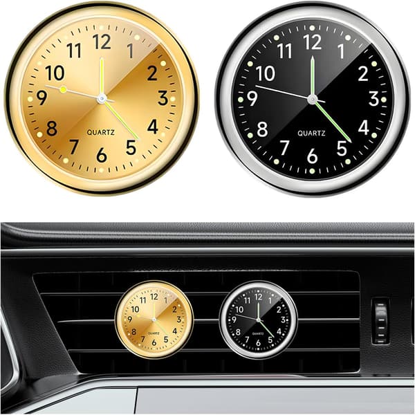 2-pak oplyste mini analoge kvartsdashboardure til biler og både (sort/guld)