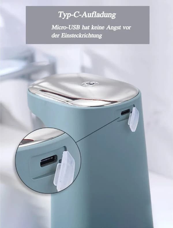 Automatisk sæbedispenser, opvaskemiddeldispenser, 450 ml, USB genopladelig, IPX4 WP, hvid