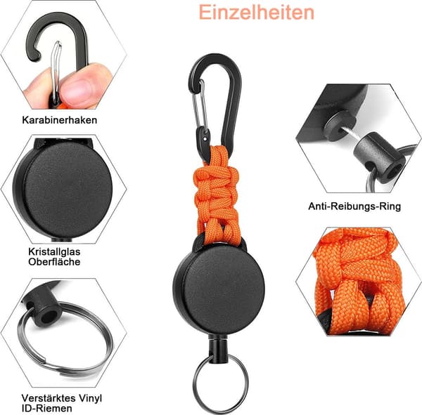 3-pack infällbara nyckelringar, infällbara nyckelringar med karbinhake