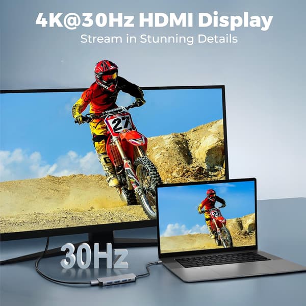 USB-C multifunktionsadapter, 5-i-1 dockningsstation, stöder 100W PD snabbladdning, HDMI 4K dubbel bildskärmsadapter, 3 USB-dataportar, lämplig