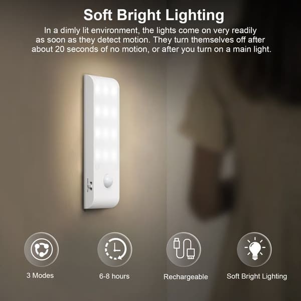 Sensorlys, 2-pak børnenatlys, LED-natlys, 3 tilstande, USB-opladning