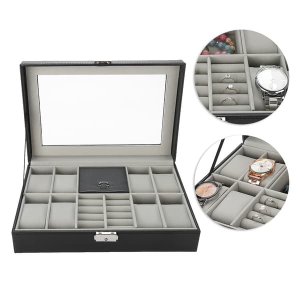 PU Læder Ur Opbevaringsboks Smykke Display Boks Holder Organizer 16 Gitre