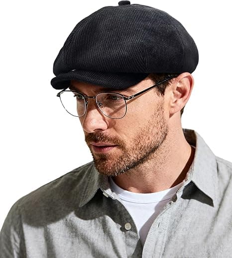 Unisex Retro Flad Kasket, Baret, Sort, One Size