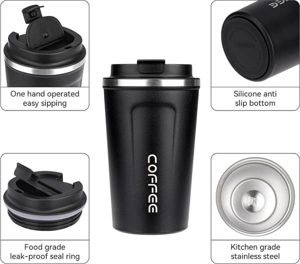 Resemugg, set om två, 380 ml, SS, läckagesäker, vit/svart