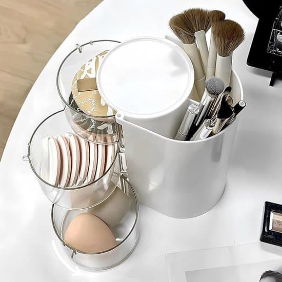 Roterende 3-lags makeup-organizer med børsteholder