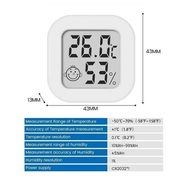 Inomhustermometer och Hygrometer - Mini - Vit - 2-pack - LCD-skärm - Trådlös
