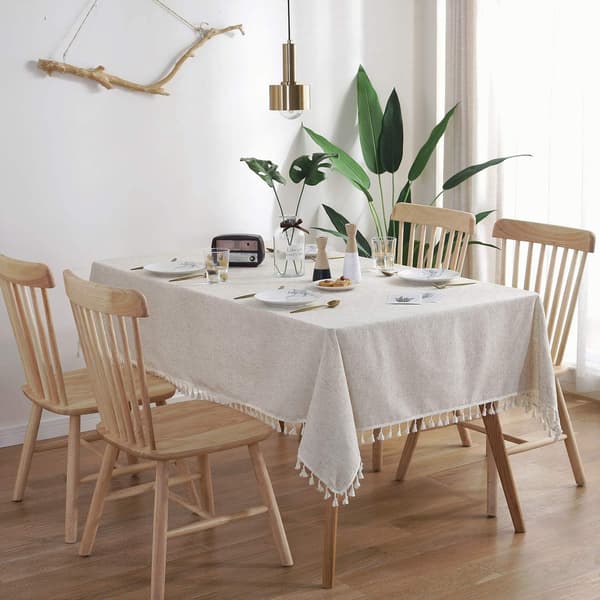 Solid bomuldslinnedug kvaster rektangulær støvtæt køkken spisning picnic beige 140x140cm