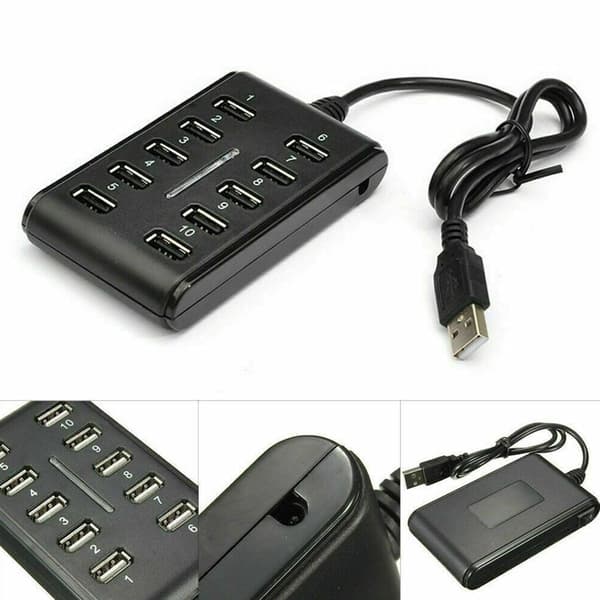 10-portars driven USB 2.0 höghastighets USB-splitter ST-förlängare
