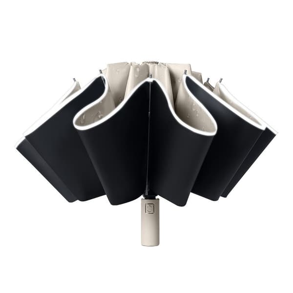 Automatisk foldbar bilparaply med refleksstriber - creme