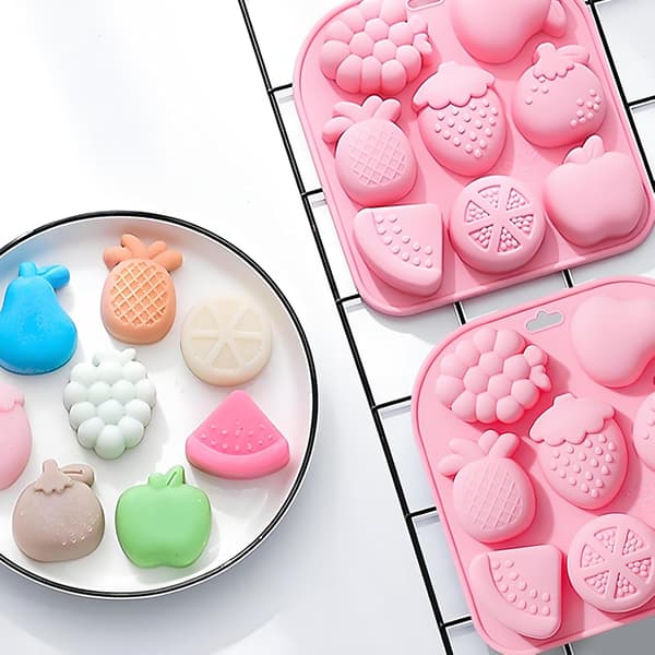 2-pack, silikonform för jordgubbs- och äppelfrukt, 8-håls bakform, rosa
