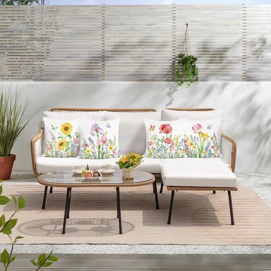4-pak hvide haveblomstrede pyntepudebetræk, bløde vaskbare dekorative pudebetræk til terrasse og sofa