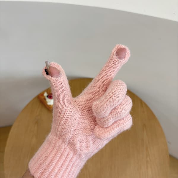 Dame varme efterår vinterhandsker ekstra tykke 2-finger touchscreen cykelhandsker - Pink