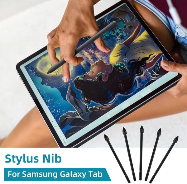 5X erstatningspennespids til Samsung S6/S6LITE/S7/S7+, sæt med spids, installationsværktøj, multi-model (sort).