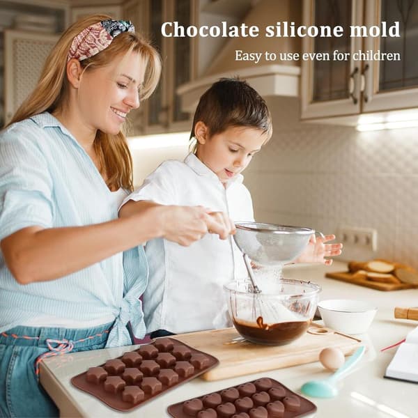 6-delat chokladformset i silikon, inkl. pralinformar, non-stick 3D-godisformar, bakformar, pralin-/godisformar