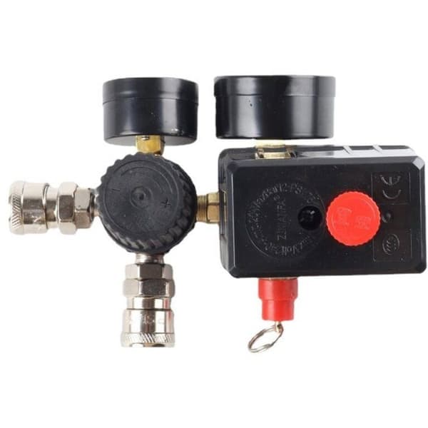 Trykluftkompressor, trykafbryder, reguleringsventil, trykregulator, 220V 0-180 PSI trykmåler (med lynkobling).