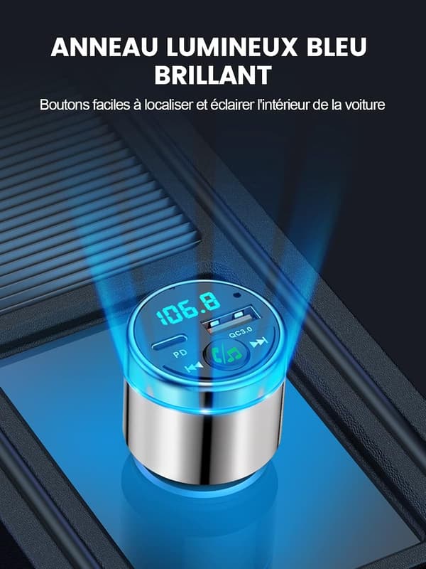 Bluetooth-sender, biloplader i metal med Bluetooth, hurtig biloplader med støjreduktionsfunktion