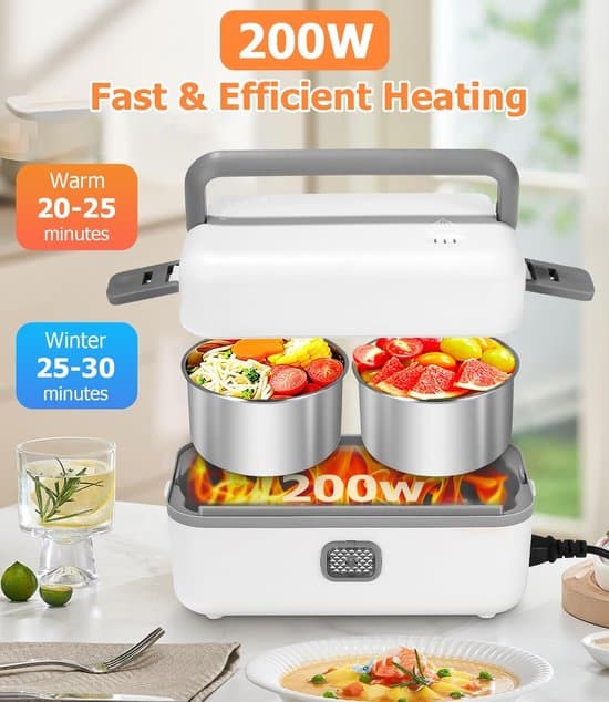 200W 220V Uppvärmd Matlåda i Rostfritt Stål & Termisk Värmeväska Set