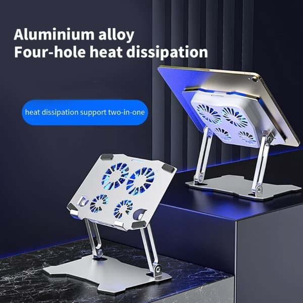Tabletstander køleplade, bærbar computerstander i aluminiumslegering, kraftig køleventilator