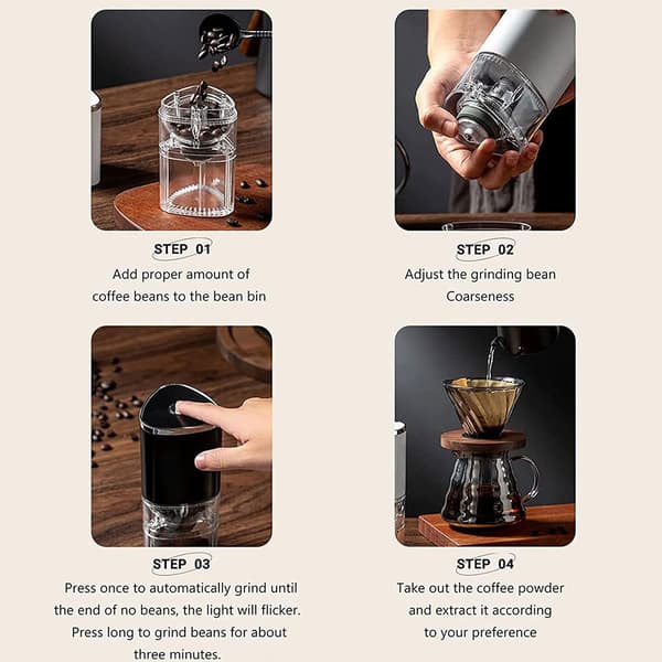 Elektrisk kaffekværn til formaling af bønner, nødder, krydderier, urter, blender, USB, hvid