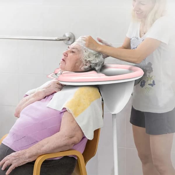 Shampoo vask, shampoo vask, egnet til brug i sengen, let, egnet til ældre og handicappede, pink