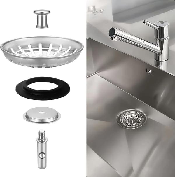 Universal avloppssil med sil för 80 mm diskho, diskbänkssil & korg, SS diskbänkssil