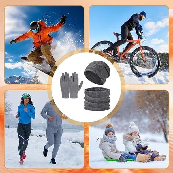 Unisex vintermössa, halsduk och handskar, stickad varm mössa, 3-i-1 vinterset