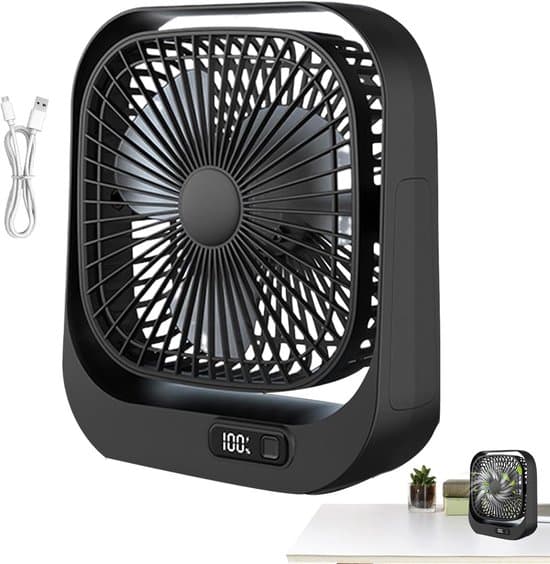 Stille 3-trins USB Mini Bordventilator med LED-display og 360° justering