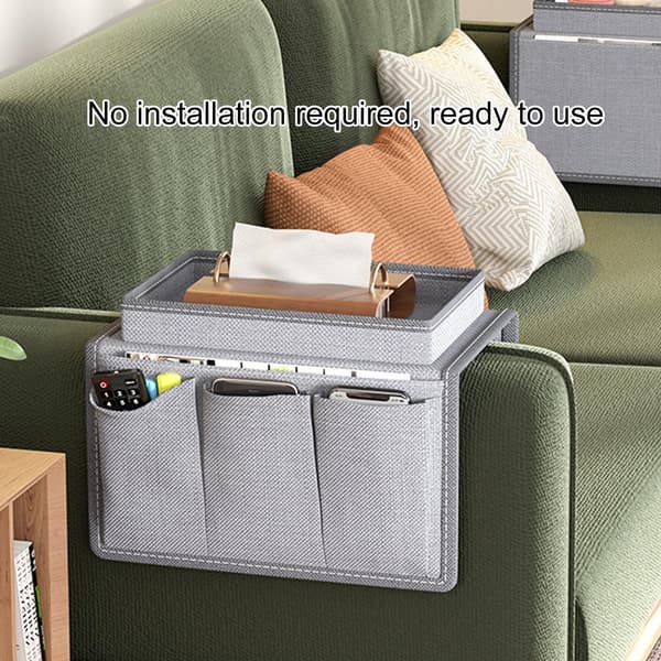 Soffarmstöd Organizer Mugghållare Bricka Soffa Fåtölj Caddy Förvaringsfickor Grå